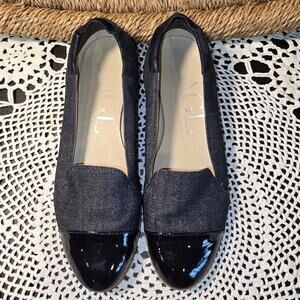 AGL Attilio Giusti Leombruni Denim Flats 37.5 Made in Italy Cap Toe Leather Sole